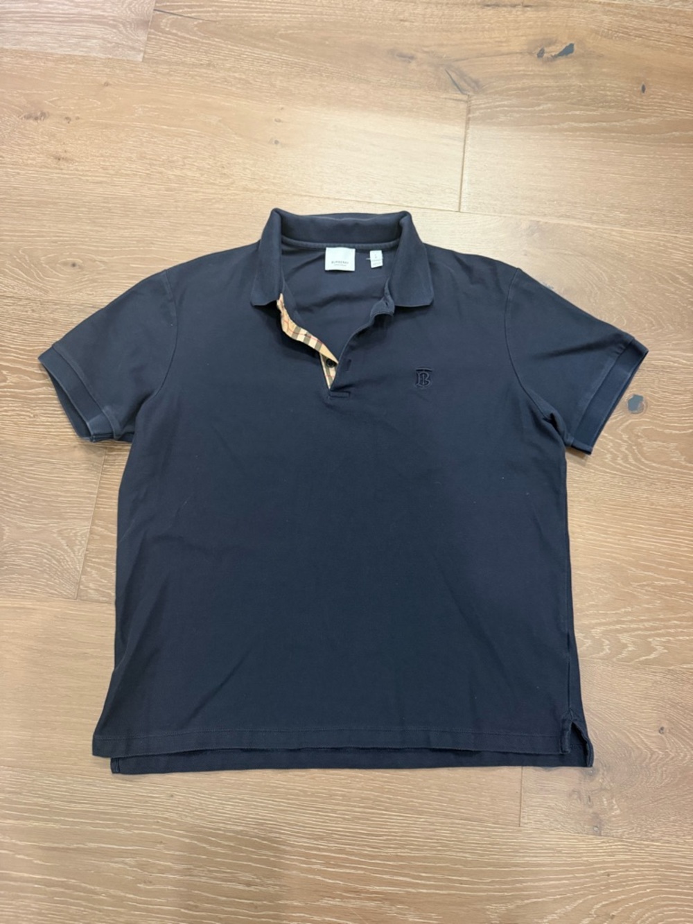 Burberry Navy Polo with Signature Check Trim
